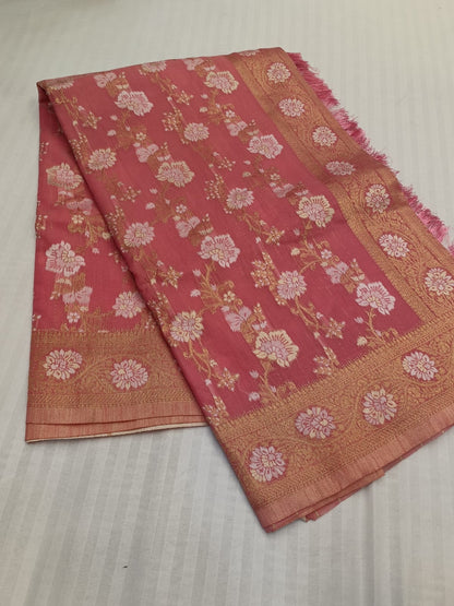 Pink-Floral Zari -Semi Silk Saree