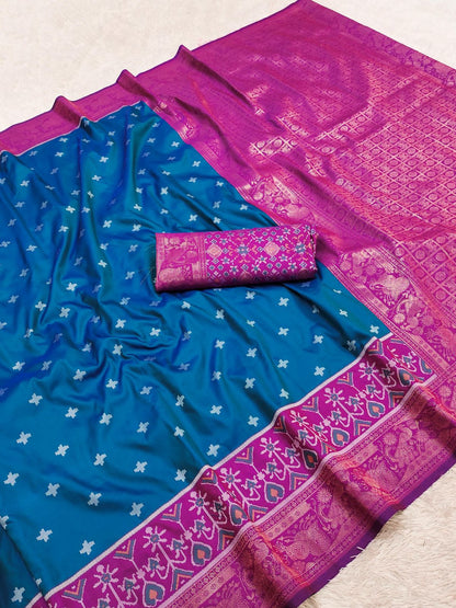 Blue n Purple-Ikkat-Pochampalli Silk Saree