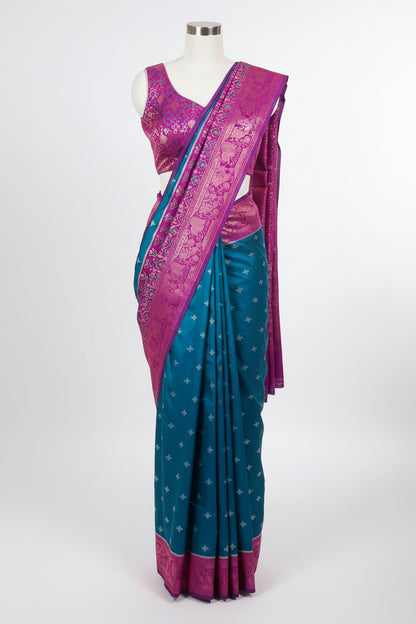 Blue n Purple-Ikkat-Pochampalli Silk Saree