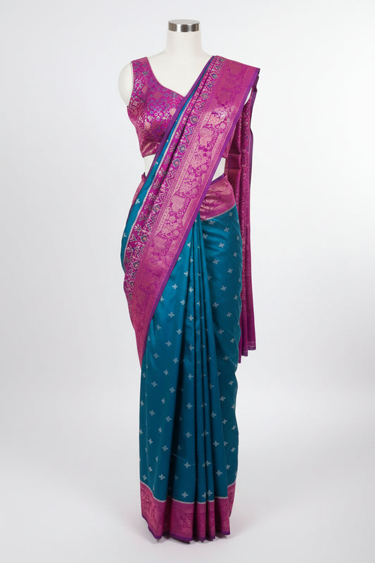 Blue n Purple-Ikkat-Pochampalli Silk Saree