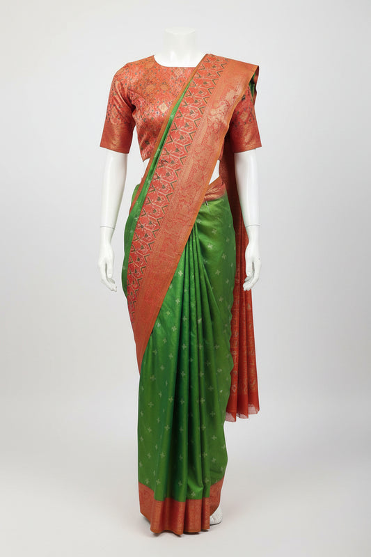 Green n Orange-Ikkat-Pochampalli Silk Saree