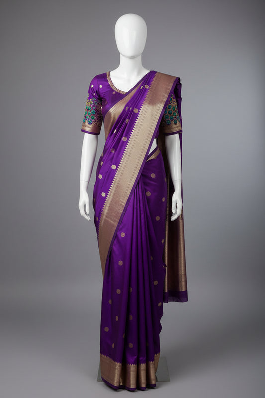 Purple-Paithani-Small Butta-Banarasi Silk Saree
