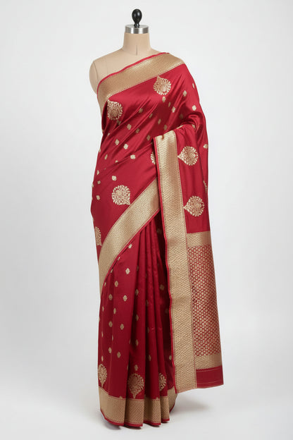 Maroon-Soft Lichi-Semi Silk Saree