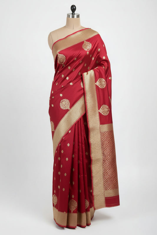 Maroon-Soft Lichi-Semi Silk Saree