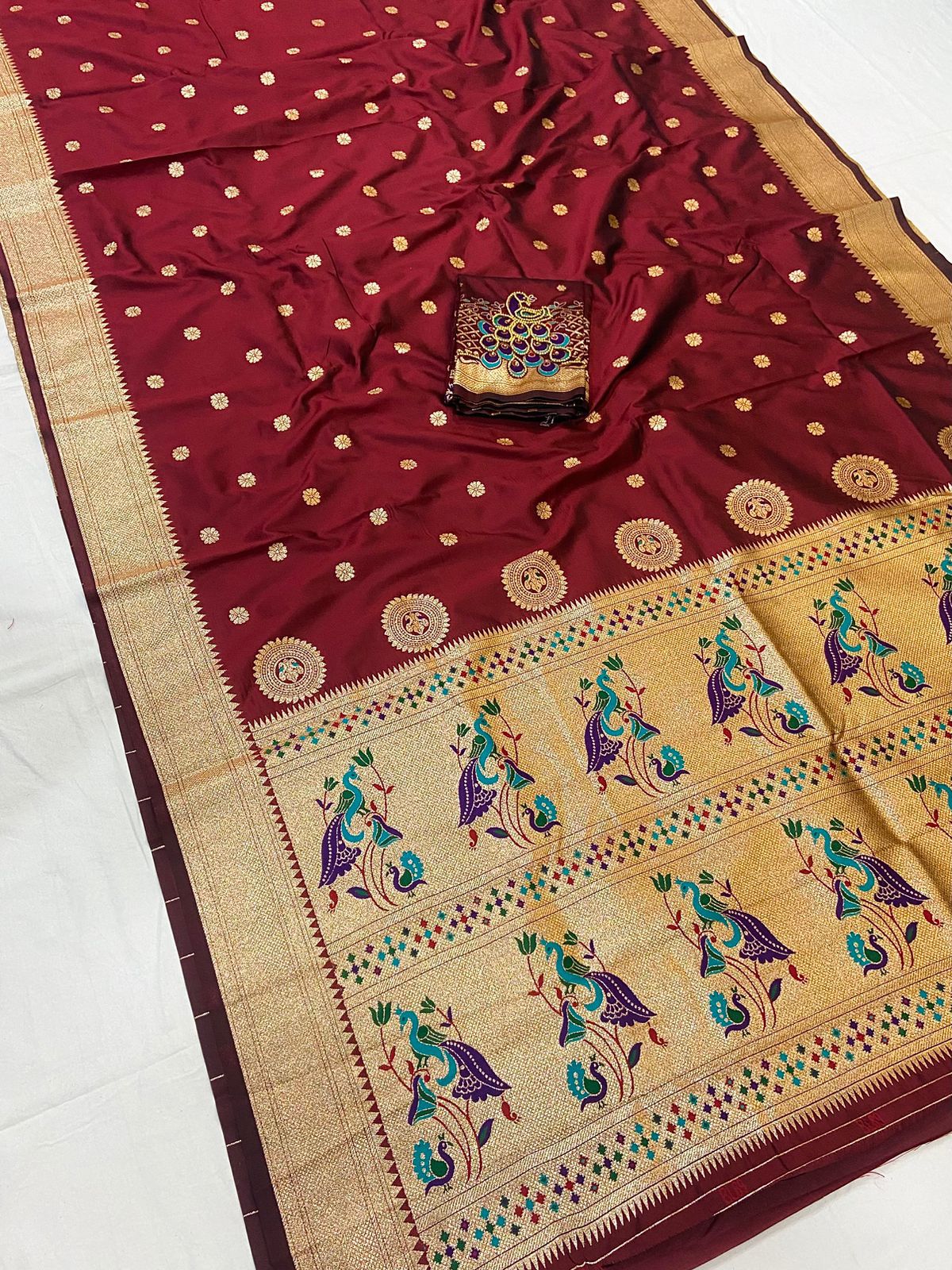 Maroon-Paithani-Small Butta-Banarasi Silk Saree