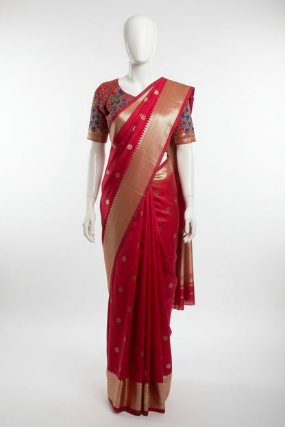 Red-Paithani-Small Butta-Banarasi Silk Saree