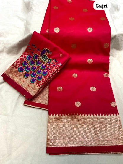 Red-Paithani-Small Butta-Banarasi Silk Saree