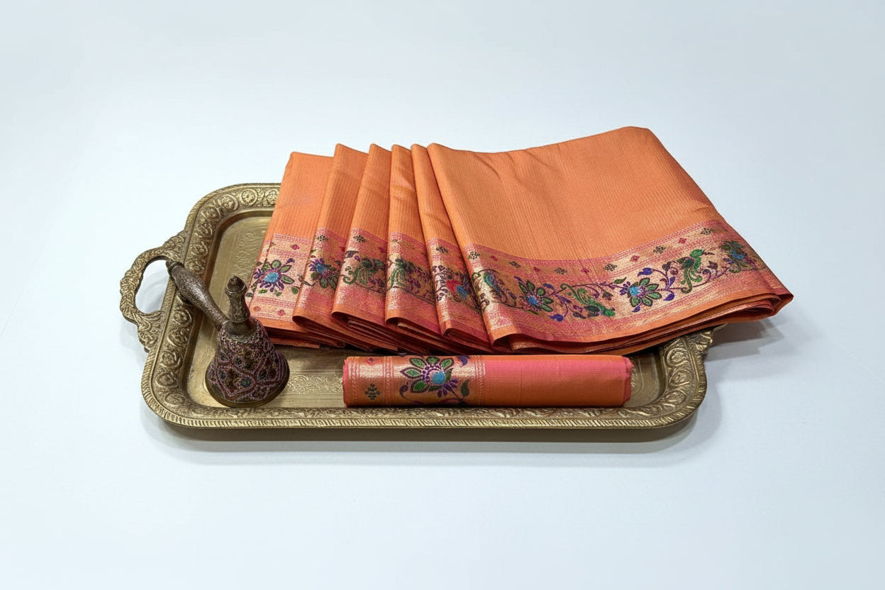 Orange-Paithani Kanchivaram Tissue Semi Silk Saree