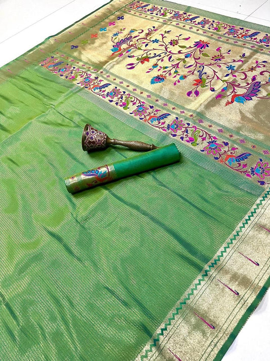Green-Paithani Kanchivaram Tissue Semi Silk Saree