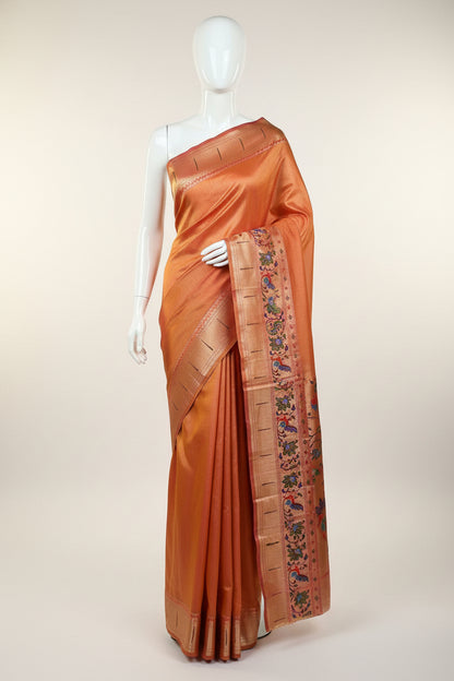 Orange-Paithani Kanchivaram Tissue Semi Silk Saree