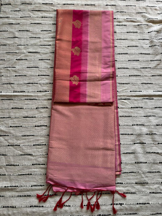 Hot Pink n Blush Rose-Banarasi Katan n Organza Silk Saree