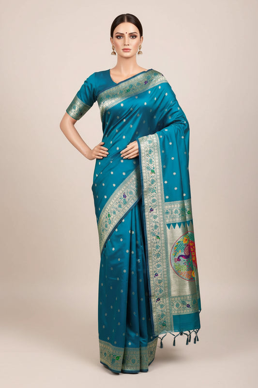 Blue-Peacock Design-Banarasi Silk Saree