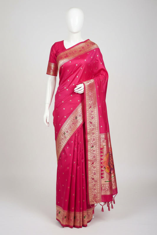 Pink-Peacock Design-Banarasi Silk Saree