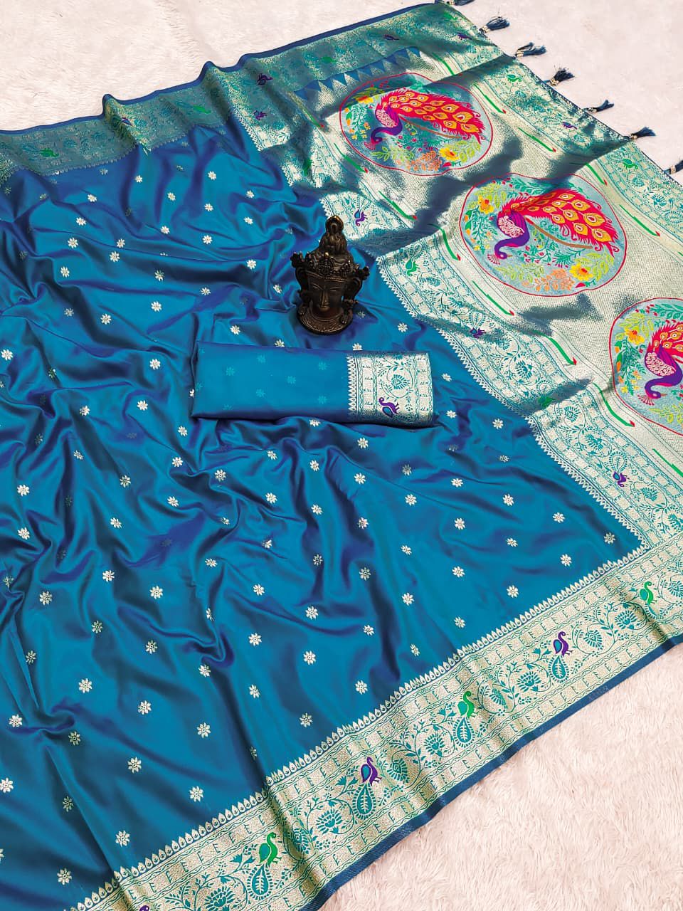 Blue-Peacock Design-Banarasi Silk Saree