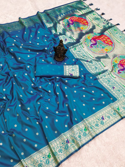 Blue-Peacock Design-Banarasi Silk Saree