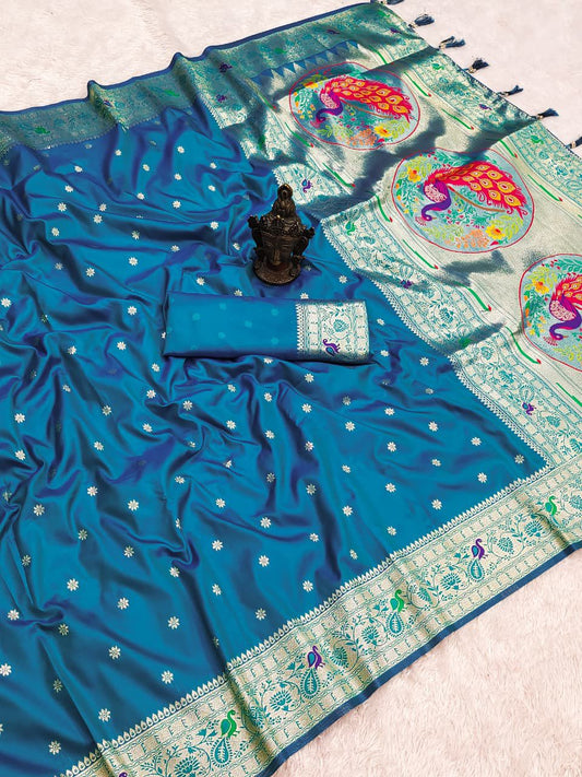 Blue-Peacock Design-Banarasi Silk Saree