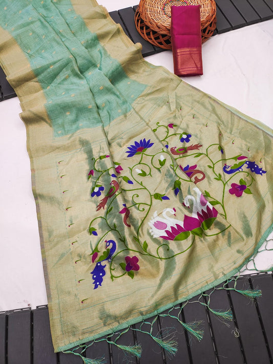 LightBlue-Paithani-Tussar Silk Saree