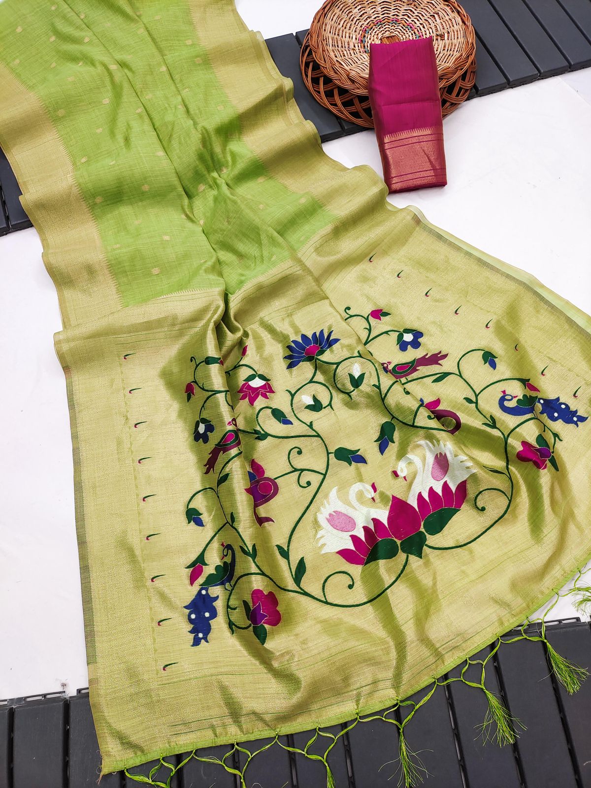 LightGreen-Paithani-Muga Cotton Saree