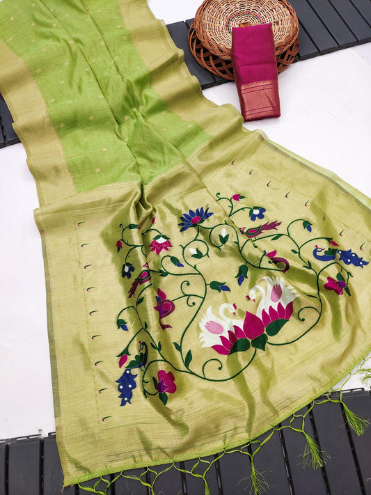 LightGreen-Paithani-Tussar Silk Saree