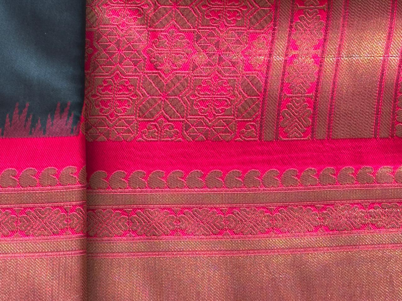 DarkGreen n Pink-Woven Zari-Kanchivaram Soft Silk Saree
