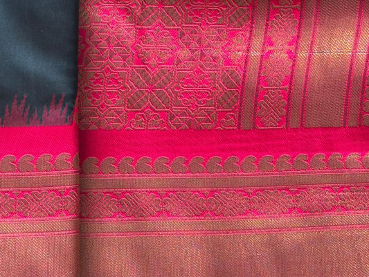 DarkGreen n Pink-Woven Zari-Kanchivaram Soft Silk Saree