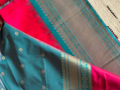 Red n Rama Green-Woven Zari-Kanchivaram Soft Silk Saree
