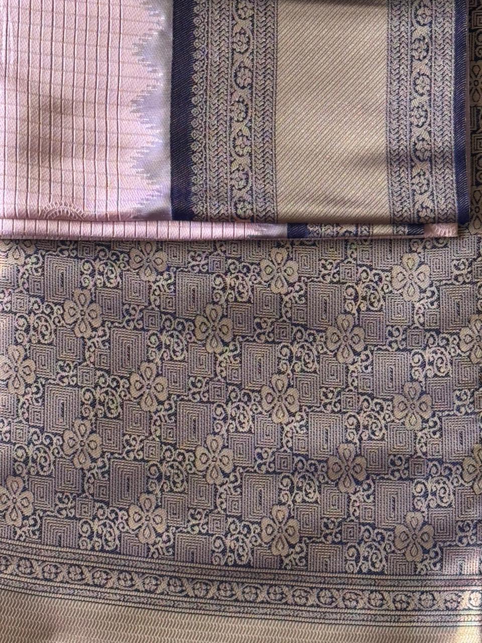 Lavender Lilac n Blue-Checks-Kanchivaram Silk Saree