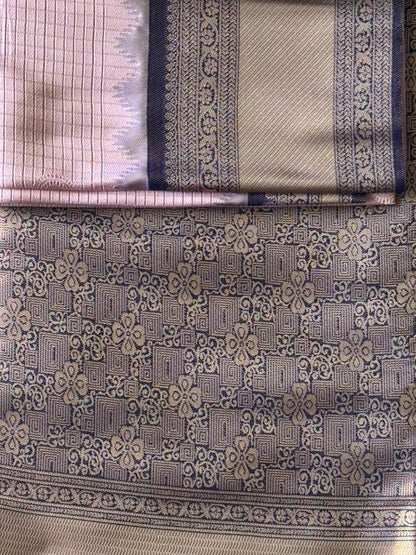 Lavender Lilac n Blue-Checks-Kanchivaram Silk Saree