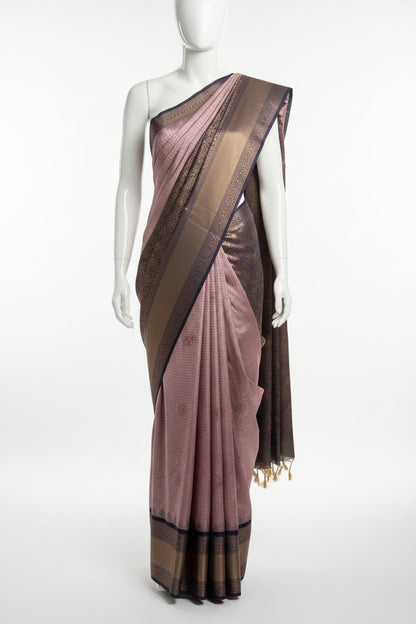 Lavender Lilac n Blue-Checks-Kanchivaram Silk Saree