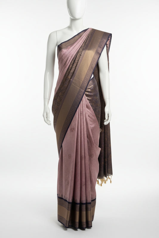 Lavender Lilac n Blue-Checks-Kanchivaram Silk Saree