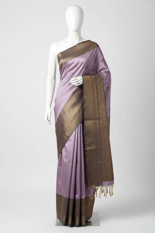 Lavender Lilac n Antique Grey-Woven Zari-Kanchivaram Soft Silk Saree