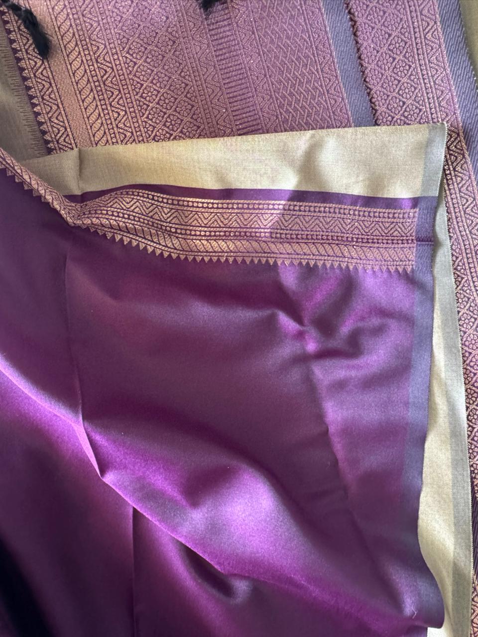 Taupe Grey n Royal Purple- Woven Zari-Kanchivaram Soft Silk Saree