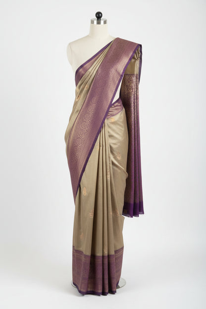 Taupe Grey n Royal Purple- Woven Zari-Kanchivaram Soft Silk Saree