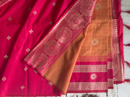 Yellow n Red-Bit Design-Kanchipuram Soft Silk Saree
