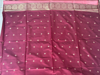 Pink n Maroon-Bit Design-Kanchipuram Soft Silk Saree