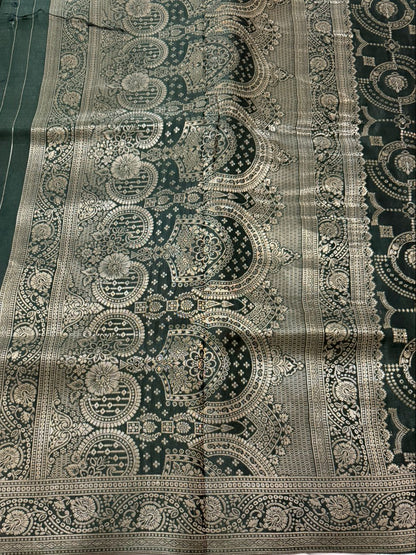 Dark Green-Banarasi Crepe Silk Saree