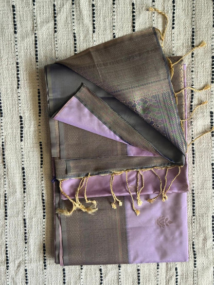 Lavender Lilac n Antique Grey-Woven Zari-Kanchivaram Soft Silk Saree