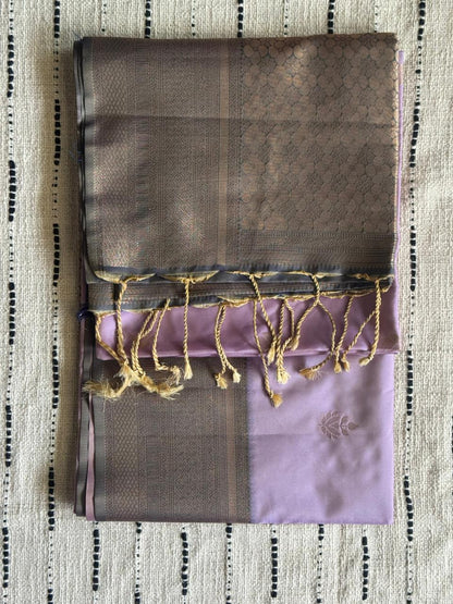 Lavender Lilac n Antique Grey-Woven Zari-Kanchivaram Soft Silk Saree