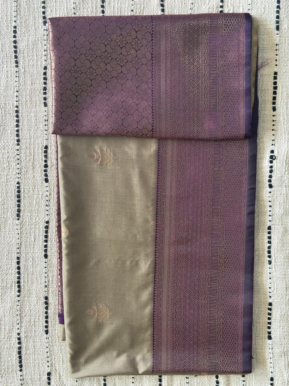 Taupe Grey n Royal Purple- Woven Zari-Kanchivaram Soft Silk Saree