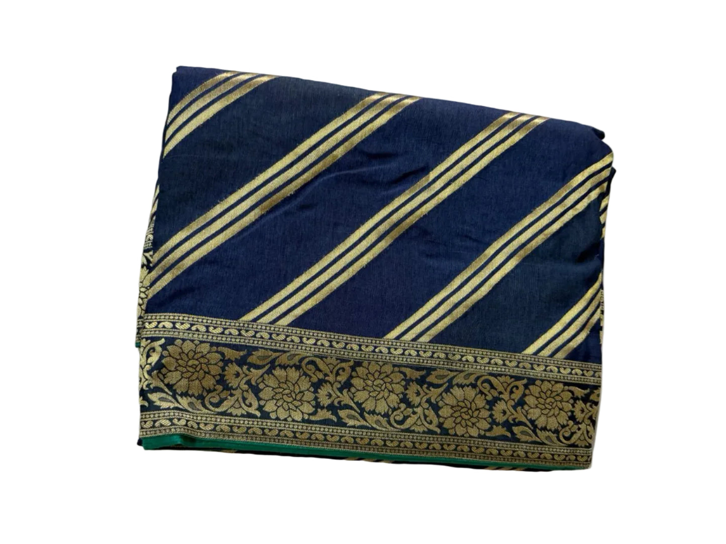 Royal Blue-Half n Half Pattern-Banarasi Crepe Silk Saree