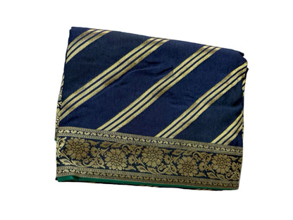 Royal Blue-Half n Half Pattern-Banarasi Crepe Silk Saree