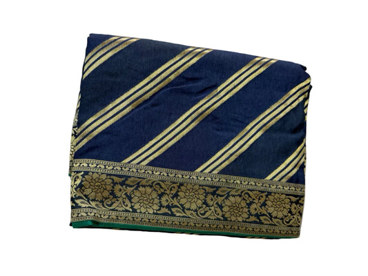 Royal Blue-Half n Half Pattern-Banarasi Crepe Silk Saree