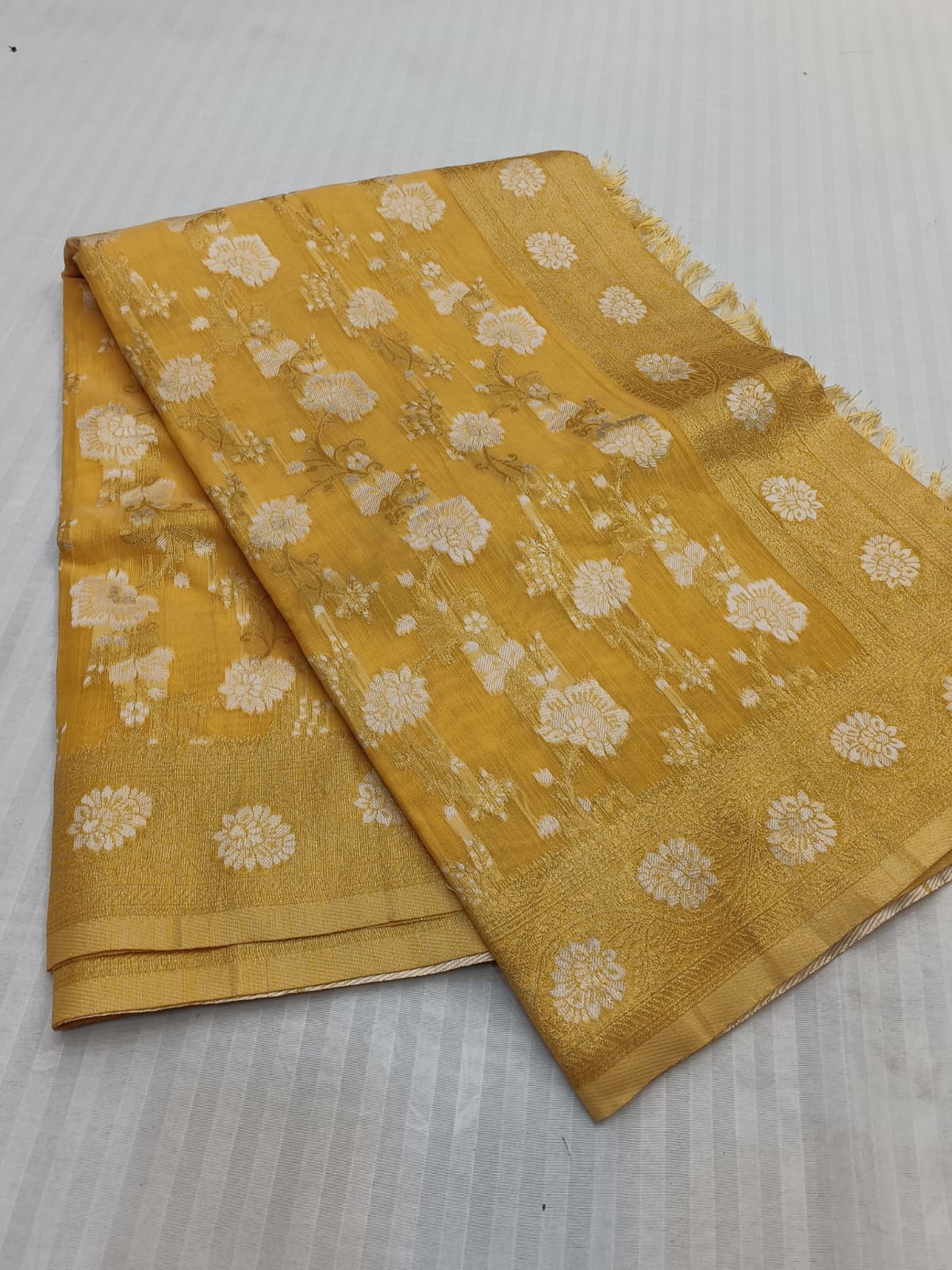 Yellow-Floral Zari -Semi Silk Saree