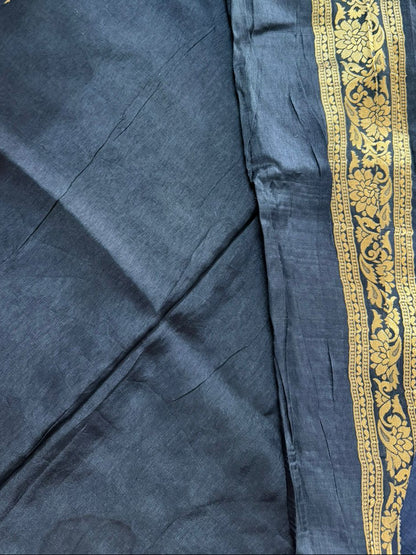Royal Blue-Half n Half Pattern-Banarasi Crepe Silk Saree
