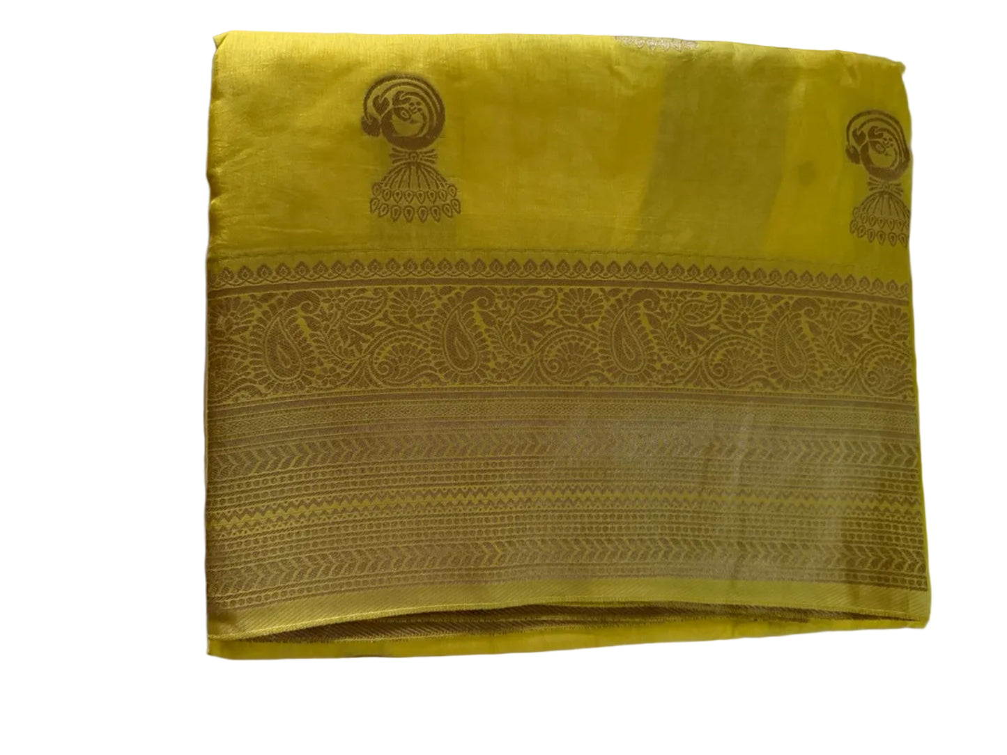 Yellow-Jumka Design-Banarasi Crepe Silk Saree