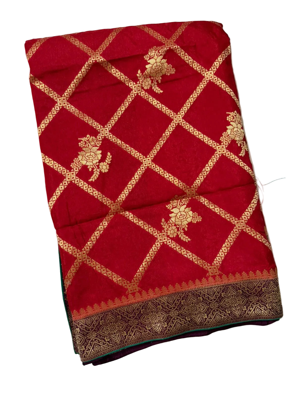 Red n Purple-Geometric Pattern-Banarasi Crepe Silk Saree