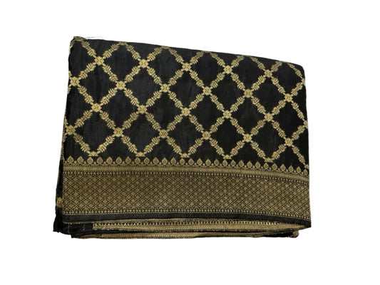 Black-Geometric Pattern-Banarasi Crepe Silk Saree