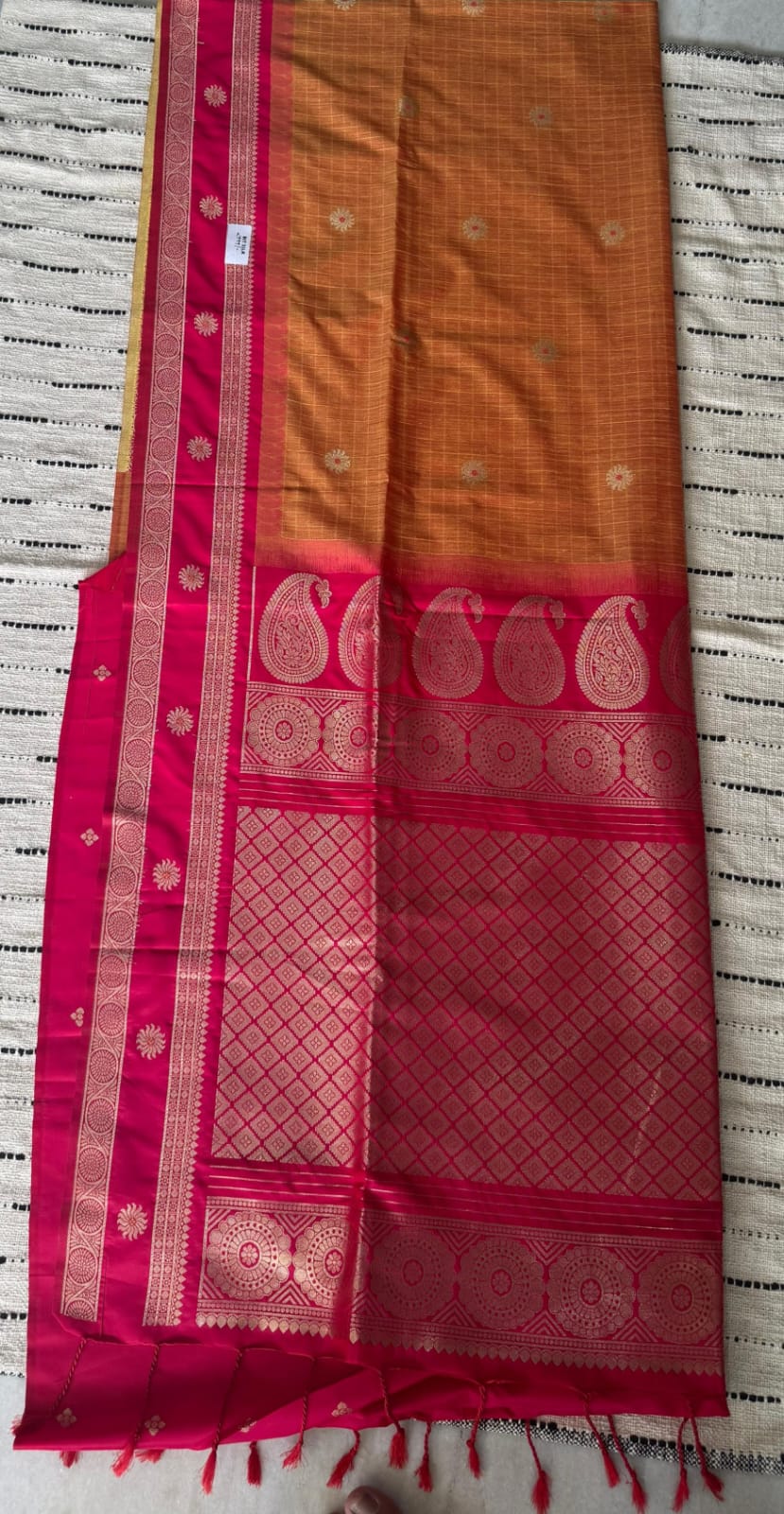 Yellow n Red-Bit Design-Kanchipuram Soft Silk Saree