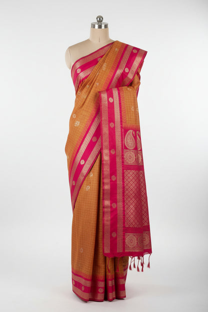 Yellow n Red-Bit Design-Kanchipuram Soft Silk Saree
