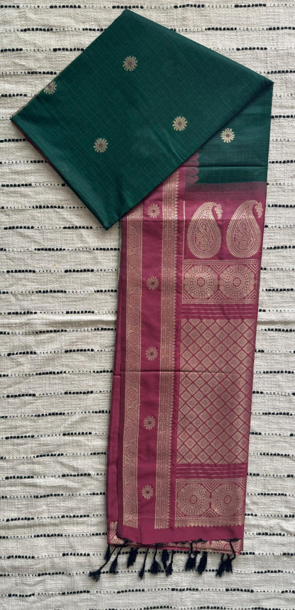 Green n Pink-Bit Design-Kanchipuram Soft Silk Saree